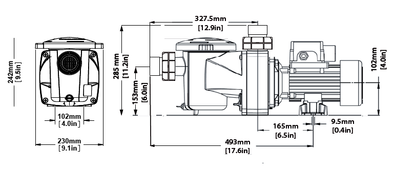 Dimensions Pompe Racer Serenity